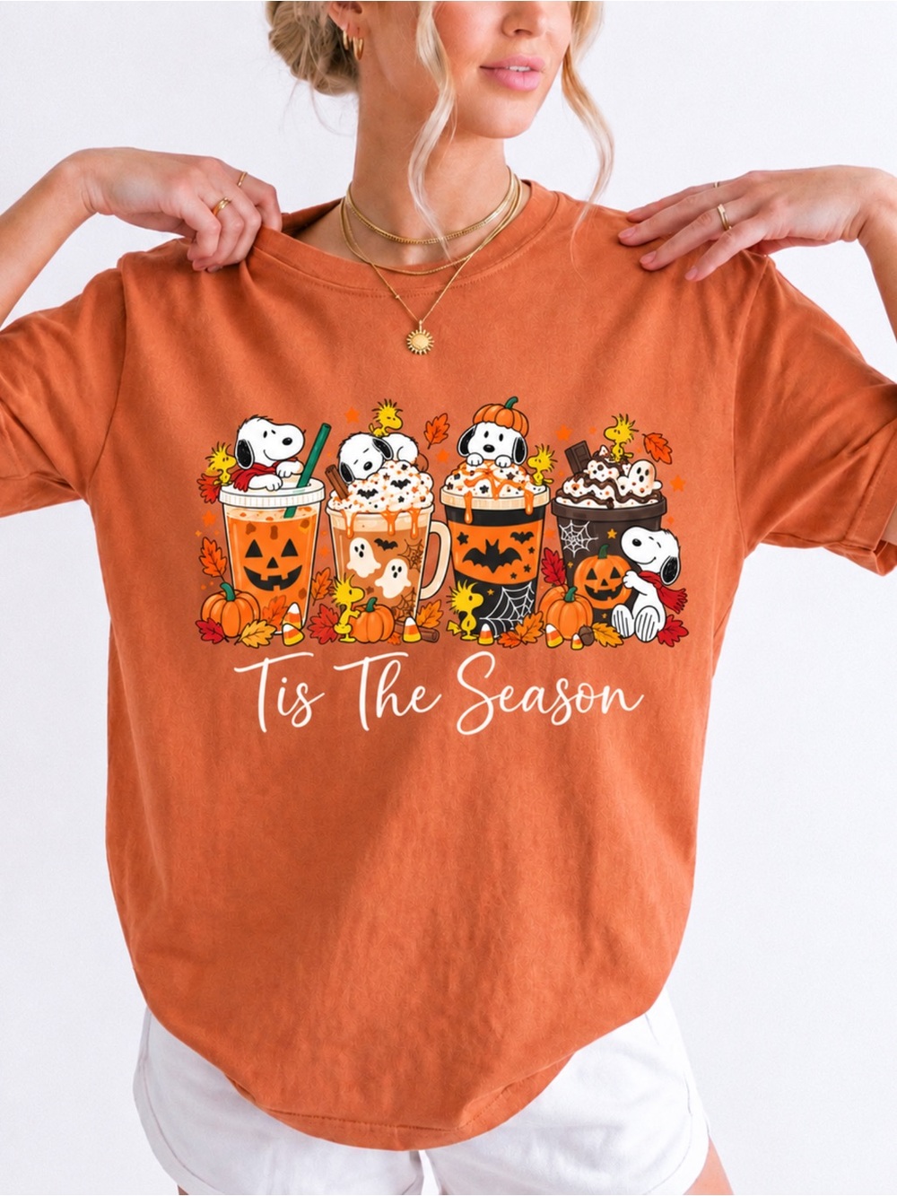 Peanuts Snoopy Pumpkin Spice Comfort Colors 1717 T-Shirt Orange NWT